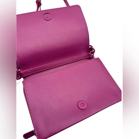 NWT KARL LAGERFELD Paris Lourdes leather chain crossbody bag wallet CACTUS PINK - Picture 8 of 13